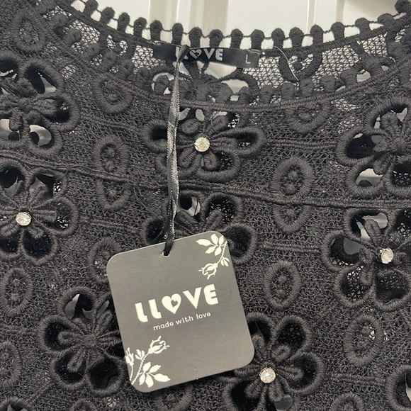 Llove Womens Crop Top Black New Lace Crochet - Picture 4 of 5